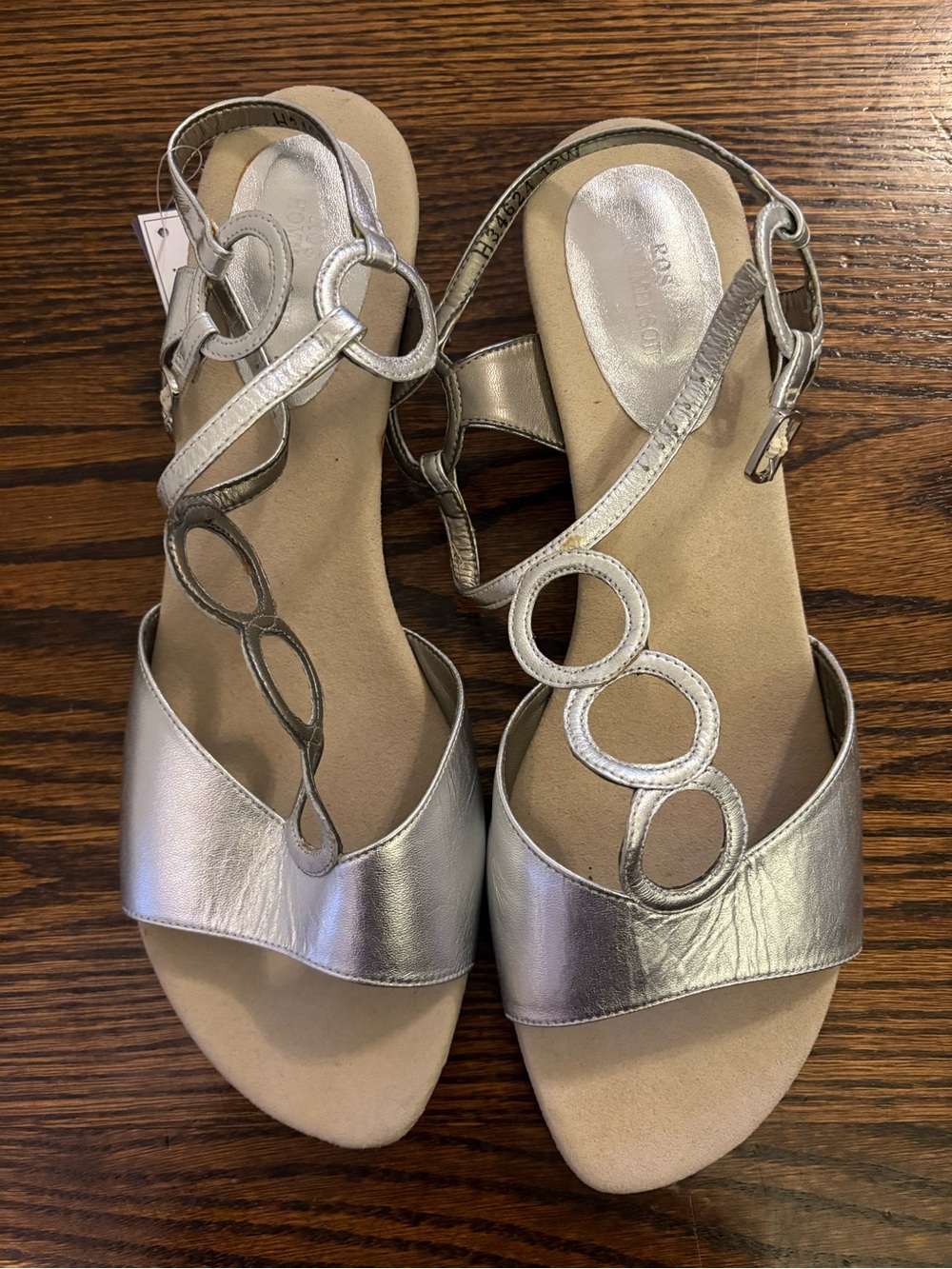 Ros Hommerson Women Silver Metallic Slingback Sandals with Circular Strap Detail